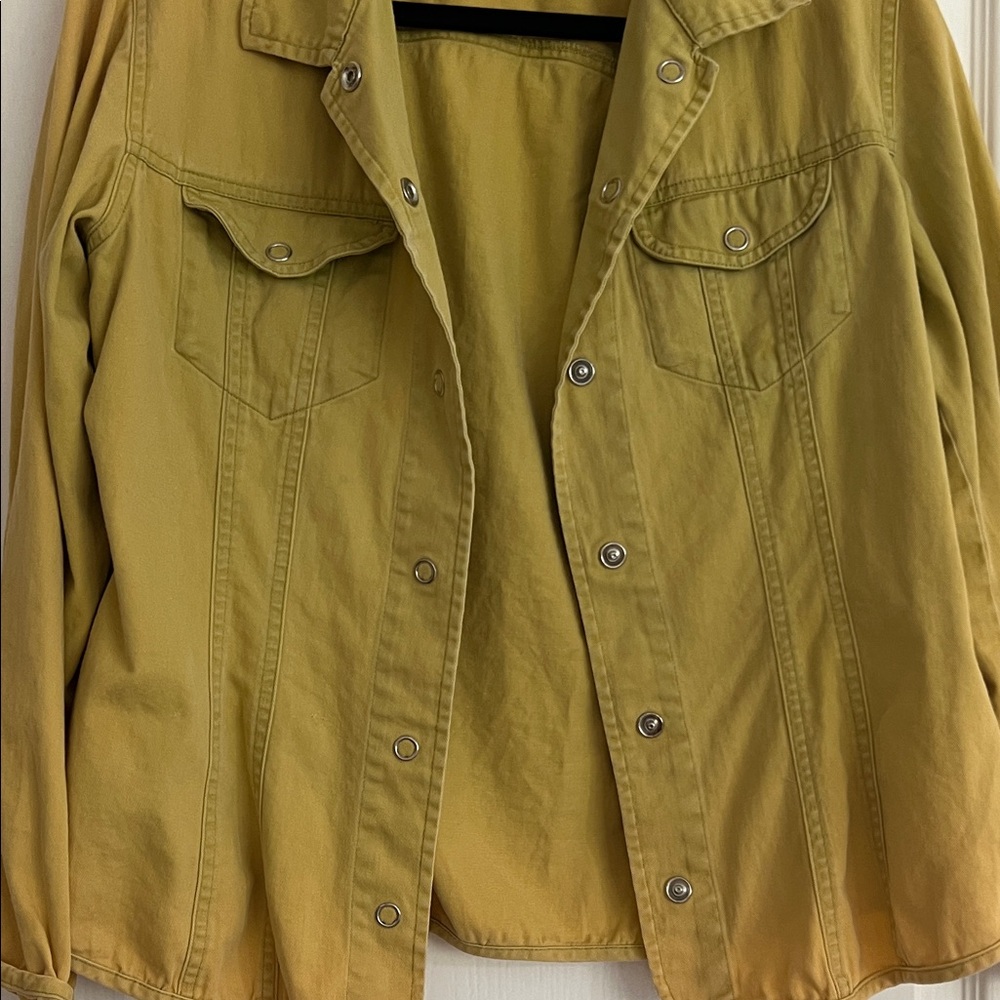 Chico's Mustard Yellow Women's Denim Western Snap Shirt L - Picture 4 of 6